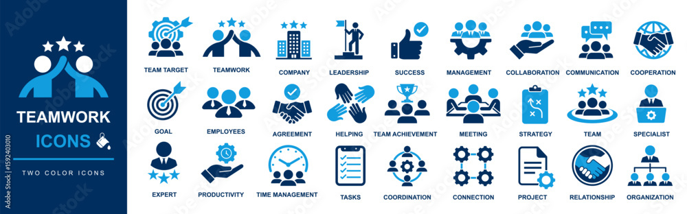 Teamwork icon set including teamwork, partnership, cooperation ...