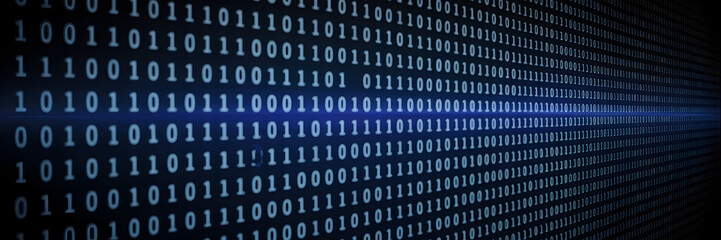 digital stream of binary code with blue light effect in perspective