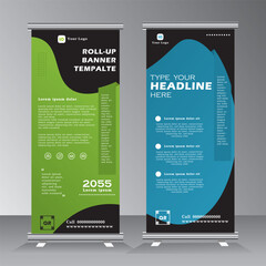 Wall Mural - Corporate business roll up banner design template, abstract banner layout, Vertical banner design, pull up, standee, retractable advertising promotion display, x banner with two colour