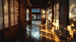 © 일 박 - Sunlit wooden corridor with traditional sliding doors in a Korean hanok