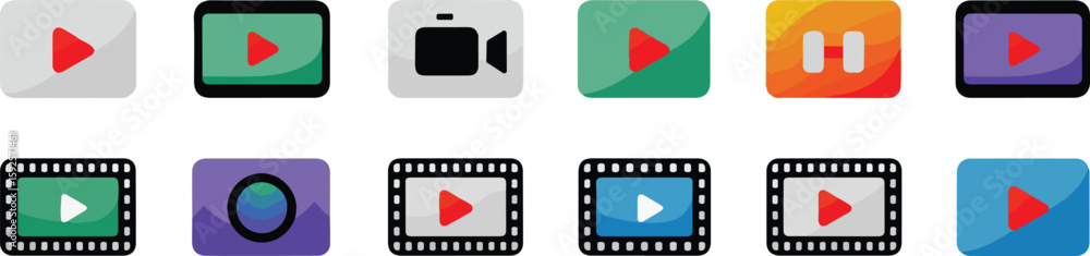 Pause Camera Icon Media player icons video camera play pause film strip vector vector ...