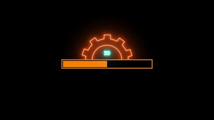 Update your functions, Neon setting updating icon animation with loading bar. Operating system upgrading concept, software updating and processing icon animation.