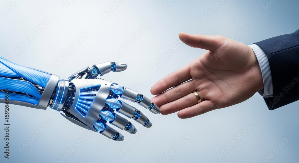 AI Collaboration Human and Robot Handshake for Future Business Success ...