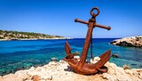 Rusty anchor in a cove
