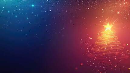 Wall Mural - a glowing neon christmas tree with a star on top, set against a cosmic background of stars and vibra