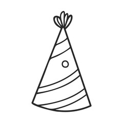 Wall Mural - Minimalist outline of a party hat with decorative stripes and pom-pom top