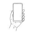 © BraveSpirit - Line drawing of hand holding smartphone with blank screen