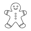 © BraveSpirit - Black and white gingerbread man outline illustration with smiling face and button details