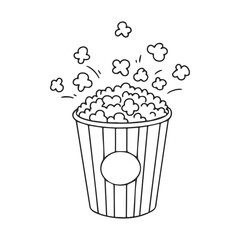 Wall Mural - Outlined popcorn bucket with popping kernels on white background