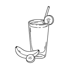 Wall Mural - Banana smoothie with straw vector art on white background