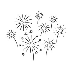 Wall Mural - black and white firework sketch with stars and bursts in simple design