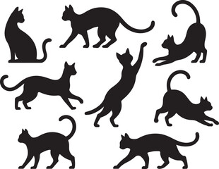 Collection of black cat silhouettes vector set