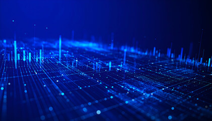 Blue electronic circuit board background with microchip and digital technology design