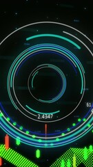 Wall Mural - animation of neon round scanner over financial data processing against black background