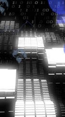 Wall Mural - animation of digital data processing with binary code and glowing shapes in motion
