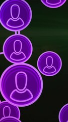Wall Mural - Purple network icons connecting over dark green background in animation style