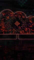 Wall Mural - animation of cloud icon with computer circuit board over spots on black background