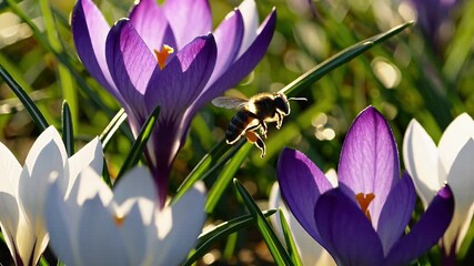 Wall Mural - visually enchanting 4k footage of blooming crocus flowers emerging in early spring delivering a message of seasonal renewal perfect for uplifting nature projects and floral themed stories