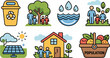 © lok0077 - Population Day icon set with recycling family tree water solar house food basket sustainability