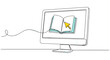 © Artem - Online Learning: A minimalist line drawing shows an open book with a cursor, within a computer monitor, signifying digital learning