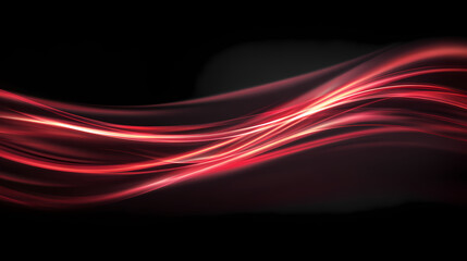 Wall Mural - dynamic red glowing light streaks on dark black background with smooth wave motion and vibrant energ