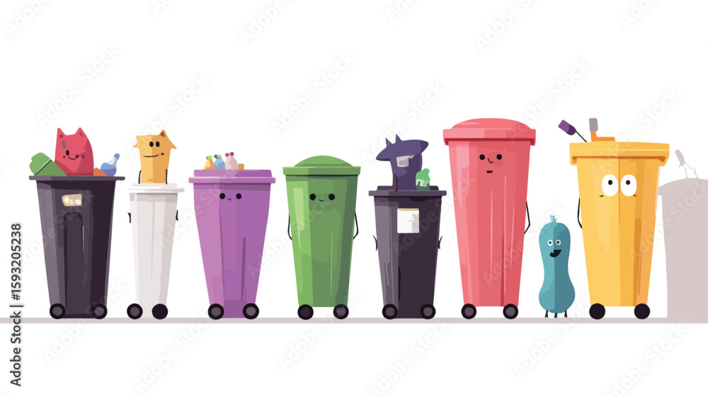 Lgarbage Character Cute Garbage Characters Waste Segregation Info Stock Vector | Adobe Stock
