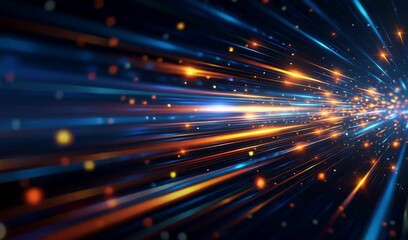 Wall Mural - blue background with glowing lines, a speed-of-light effect, and an abstract digital technology conc