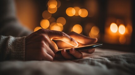 Hands using a phone at night