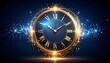 © Rizkuna - Golden clock face, glowing with a dynamic effect,  a night-blue background