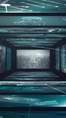 Wall Mural - animation of network of connections and data processing over black background