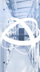 Wall Mural - animation of rotating abstract pattern with geometric shape and lens flare over server room