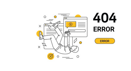 A stylized illustration of a person falling through two browser windows, next to a 