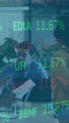 Wall Mural - animation of financial data processing over diverse business people in office