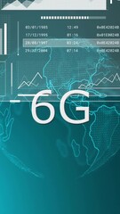 Wall Mural - animation of digital interface displaying 6g technology and global connectivity graphics