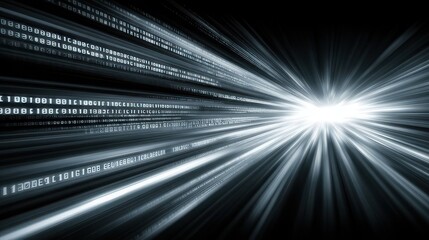 Abstract Light Rays Converging with Binary Code Data Technology Background