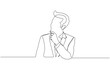 © SCB - Continuous one line drawing of businessman thinking with his hand on his chin,  Man pose thinking in single line draw illustration, Editable stroke.