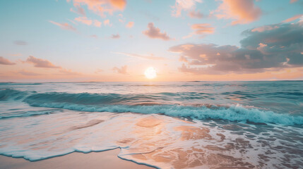 Wall Mural - sky over calm sea. beach at sunset. sea and sunny sky on horizon over calm water