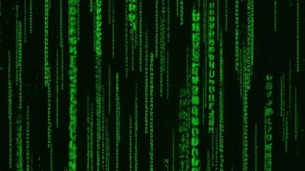 a digital matrix background with flowing green code streams, data visualizations slow movement, seam