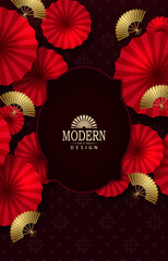 Wall Mural - Chinese New Year. Exquisite dark red greeting card with isolated figured frame.