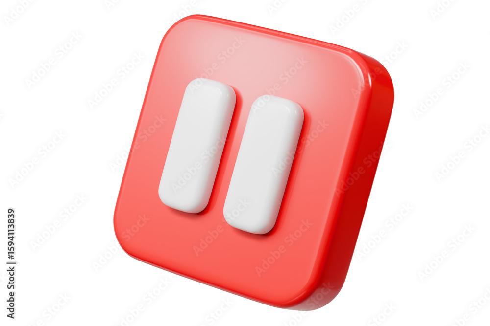3d Realistic Pause Icon. red round pause buttons for start multimedia ...