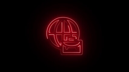 Wall Mural - Glowing Digital World Icon with Neon Outline. Neon International Network Icon in Dark Theme. Neon Worldwide Icon on Black Background.