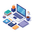 © Abdullah - Isometric Workspace with Laptop and Stationery