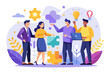 © MDALIM - Diverse team collaborating on a project with puzzle pieces and lightbulb ideas
