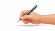 © Sardi - A hand holding a pen, poised to write, isolated on a white background.