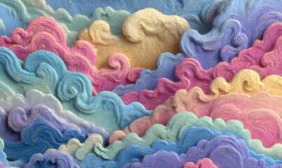 Wall Mural - colorful, auspicious clouds with a golden, glittering foil texture. layered clouds and waves in a co