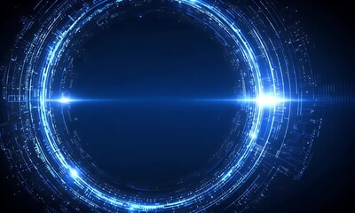 Sticker - abstract futuristic blue background with glowing digital technology and circuit board elements in th