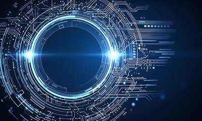 Sticker - abstract futuristic blue background with glowing digital technology and circuit board elements in th