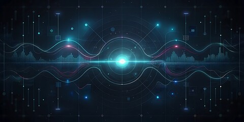 Abstract digital wave of data and light flows through a futuristic network.