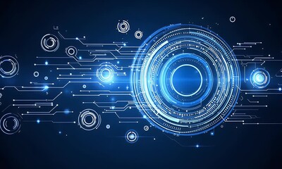 Sticker - abstract futuristic blue background with glowing digital technology and circuit board elements in th