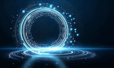 Sticker - abstract futuristic blue background with glowing digital technology and circuit board elements in th